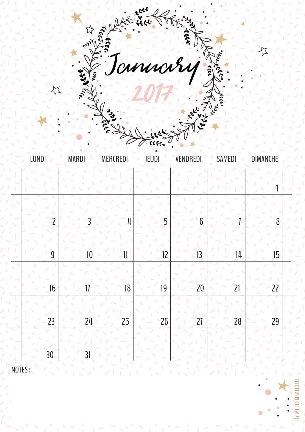 CALENDRIER JANVIER 2017 MelleMimijolie